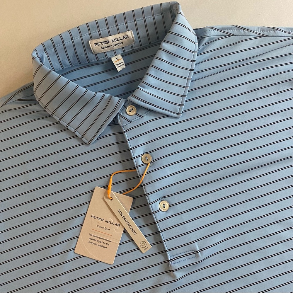 Peter Millar Light Blue Striped Polo Shirt